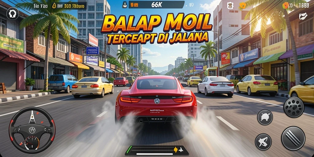 Screenshot gameplay 66K dengan aksi balapan yang mendebarkan.
