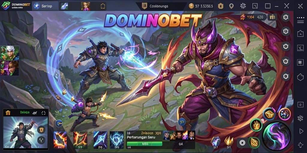 Tampilan gameplay seru dari DOMINOBET dalam pertarungan MOBA.