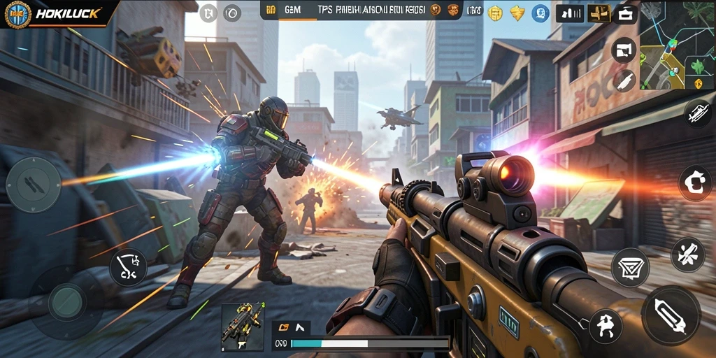 Screenshot gameplay HOKILUCK yang menampilkan aksi pertempuran intens.