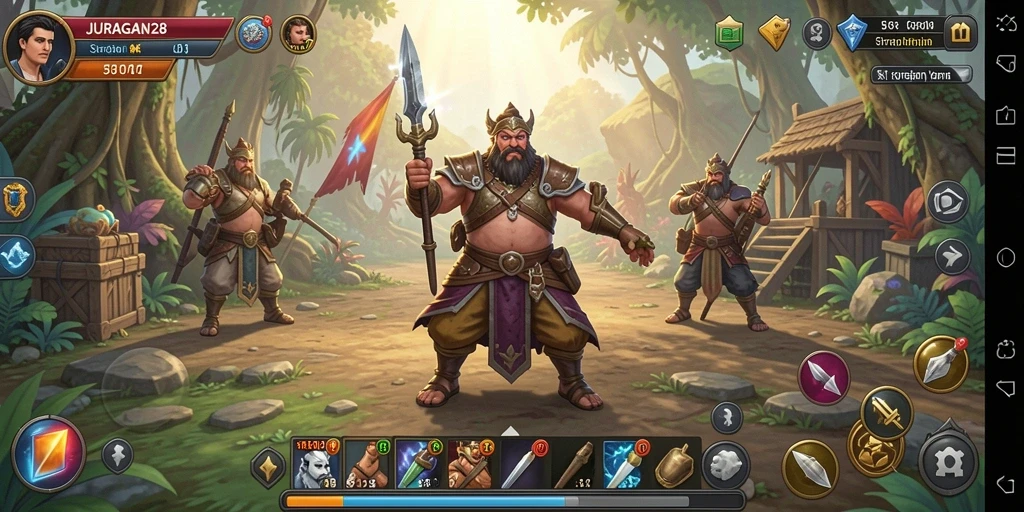 Gameplay JURAGAN28 menunjukkan strategi dan pembangunan yang intens.