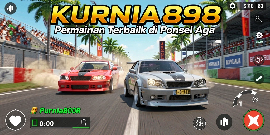 Tampilan gameplay menegangkan dari KURNIA898 saat balapan di trek.