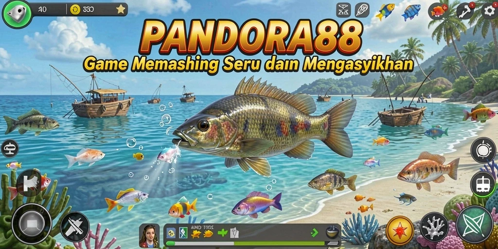 Tampilan menarik gameplay memancing PANDORA88 dengan ikan beragam.