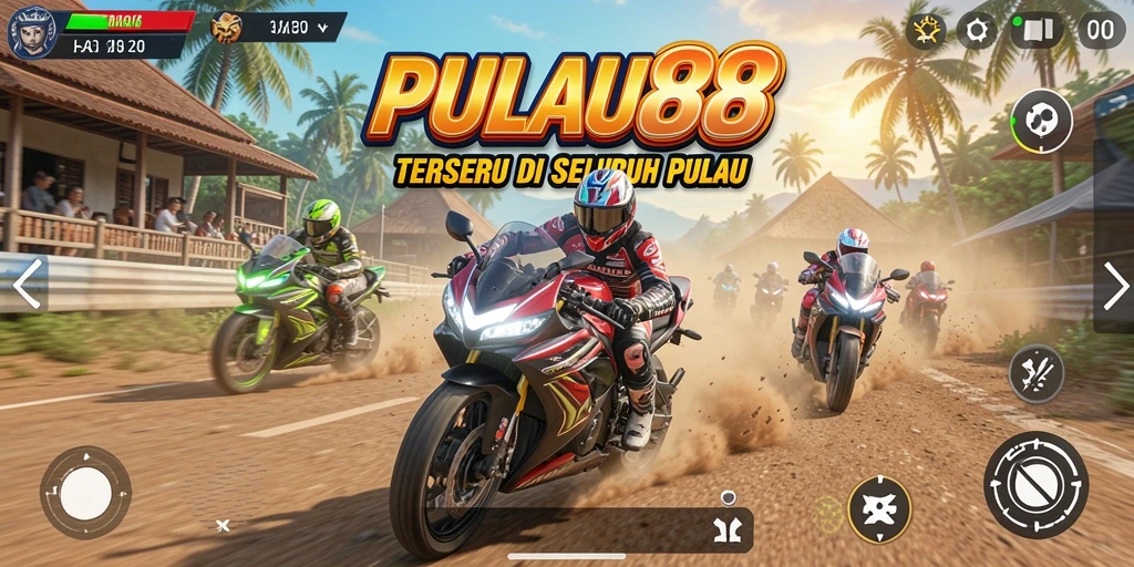 Tangkapan layar gameplay PULAU88 menampilkan balapan motor yang mendebarkan.