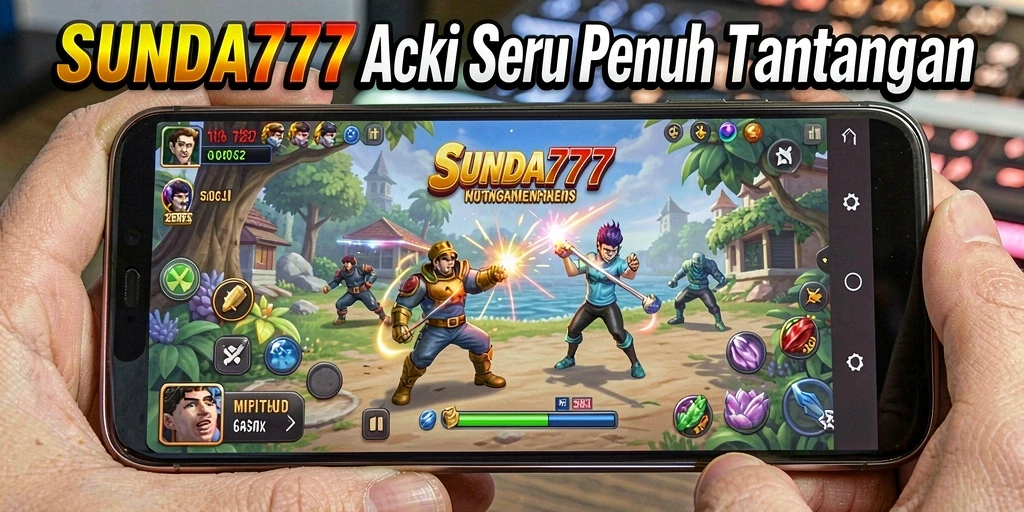 Tampilan aksi mendebarkan dalam gameplay SUNDA777 dengan karakter karismatik.