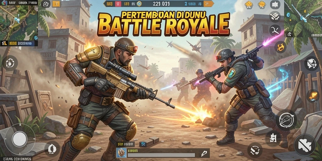 Screenshot V21 menunjukkan aksi seru dalam permainan Battle Royale.