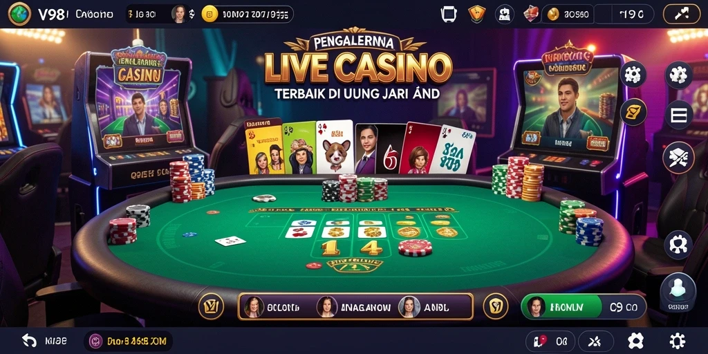Tampilan screenshot V98 yang menunjukkan gameplay Live Casino yang mendebarkan.